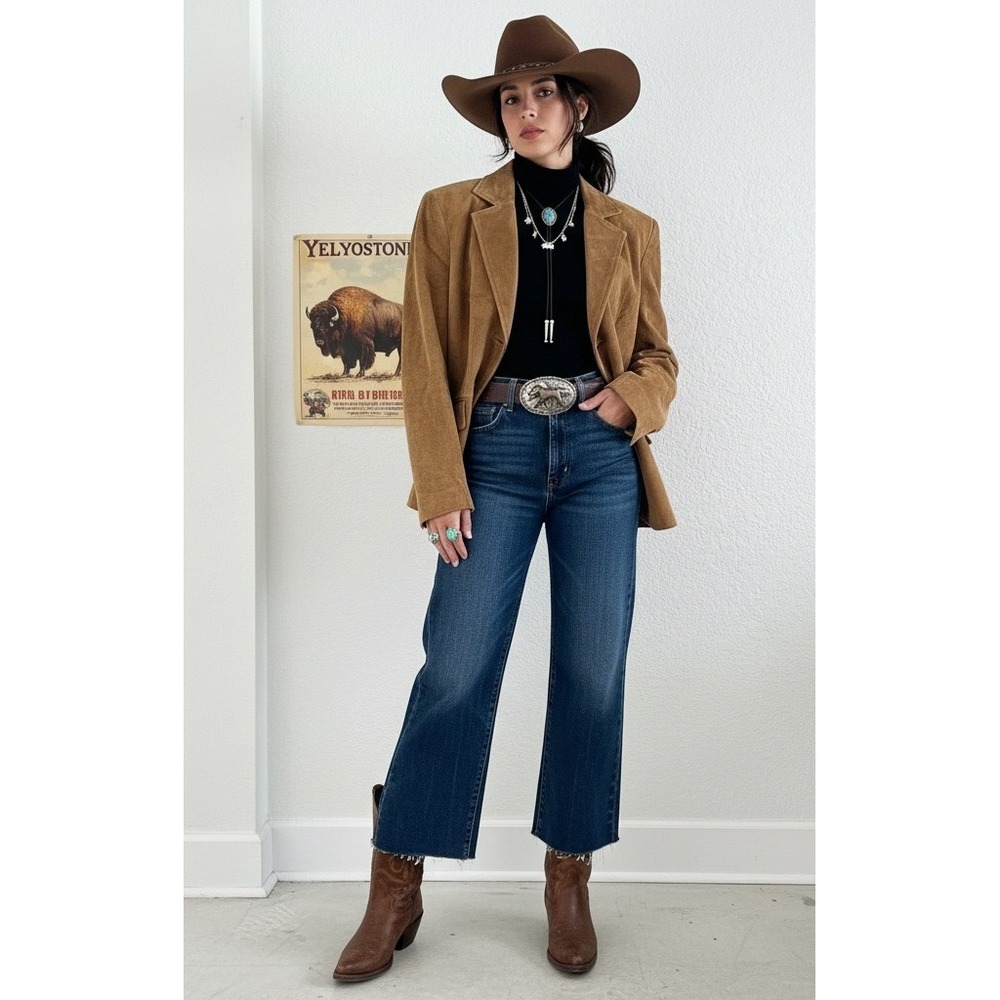 NWT Liz & Co Suede Jacket Blazer Womens M Button Caramel Tan Western Country Y2K